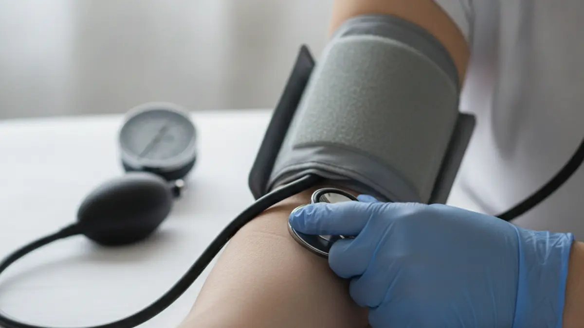Medição da tensão arterial com braçadeira no antebraço do doente