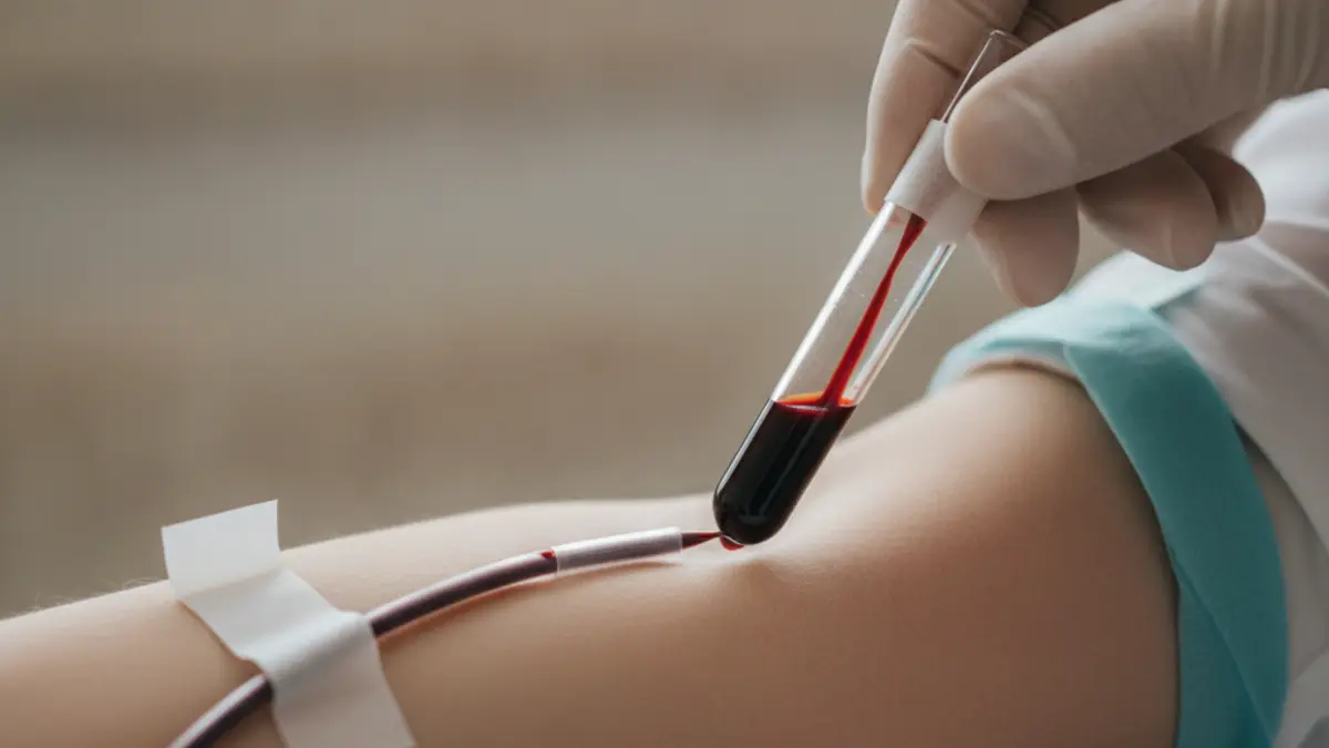 Recolha de sangue no braço do doente, plano aproximado